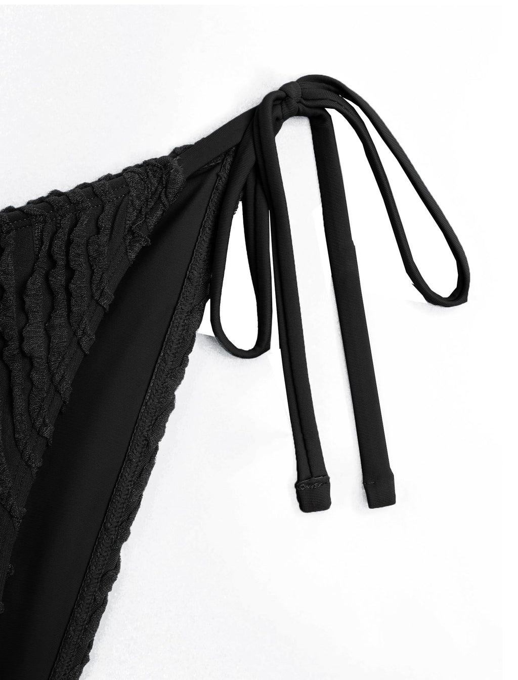 ZAFUL Halter Swimsuits for Women Textured Backless 2 Piece Bathing Suits Cheeky High Cut String Tie Side Bikini Sets 0-Black S