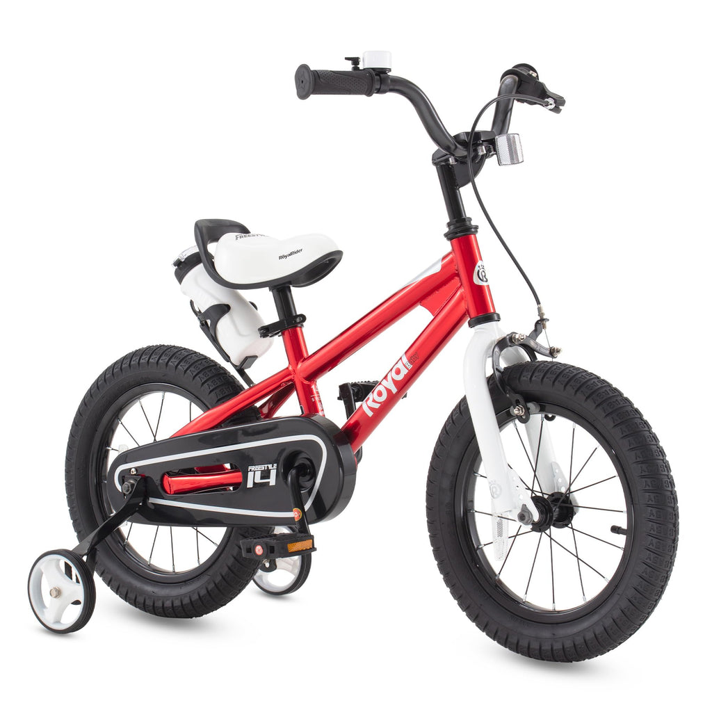 RoyalBaby Freestyle Kids Bike 14 Inch Childrens Bicycle with Training Wheels Toddlers Boys Girls Beginners Ages 3-5 Years, Red