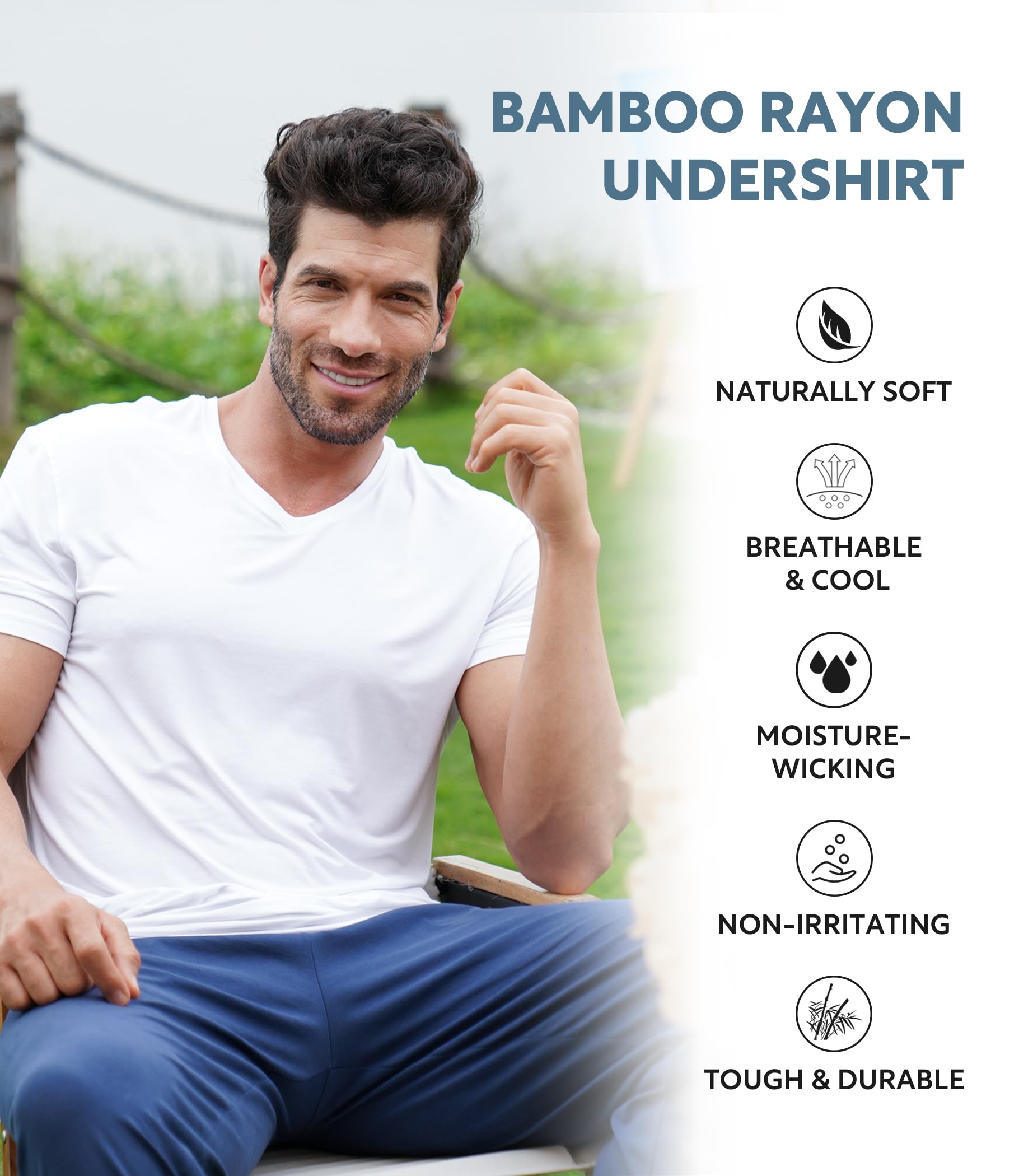 DAVID ARCHY Men's Undershirt Bamboo Rayon Moisture-Wicking White T-Shirts Stretch V-Neck Tees for Men, 3-Pack (XL, White)