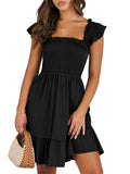 ANRABESS Women's Summer Casual Sleeveless Square Neck Dress 2026 Smocked Ruffle Backless Boho Beach Cute Teen Short Sundress Black Large