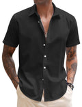 COOFANDY Men's Linen Cotton Casual Button Down Shirt Slim Fit Free Wrinkle Beach Shirt Black