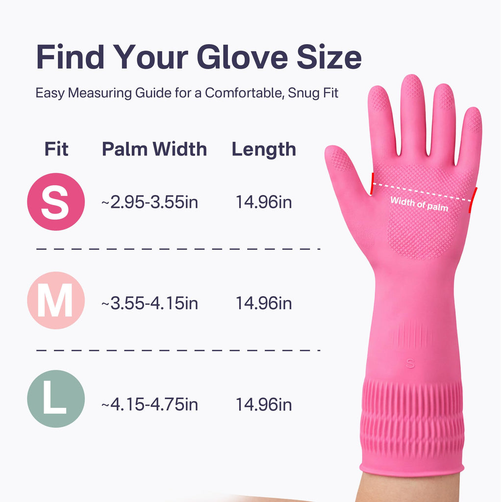 Rubber Cleaning Gloves, Dishwashing Kitchen Glove Tools for Dish Washing Household Essentials, Waterproof Non-Slip Long Cuff House Supplies Guantes Para Lavar Platos Women, Red+Pink, Medium, 2 Pairs