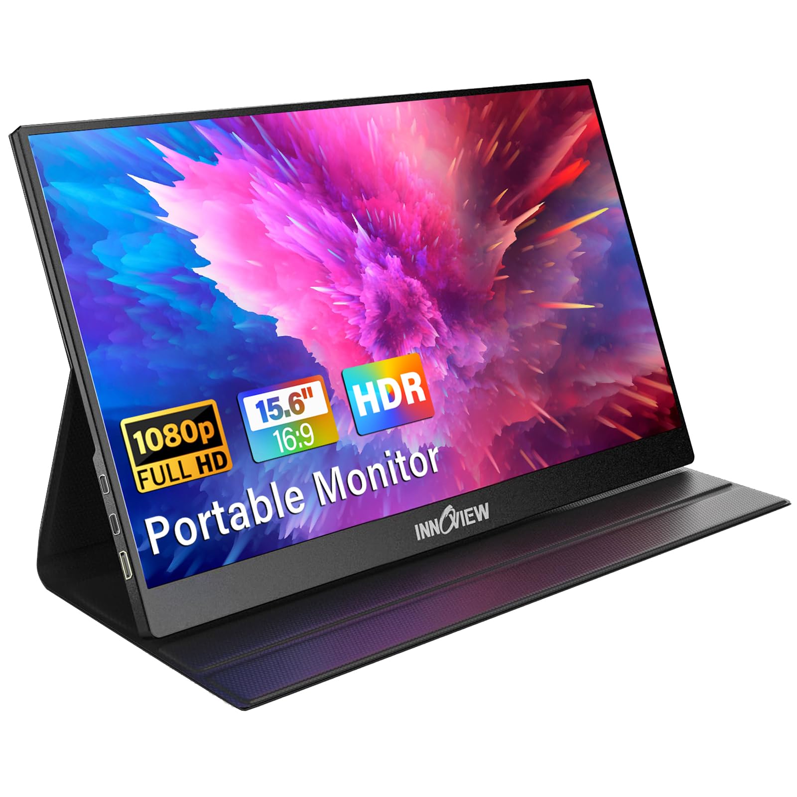 InnoView Portable Monitor, 15.6 Inch FHD 1080P HDMI USB C Second External Monitor for Laptop, Desktop, MacBook, Phones, Tablet, PS5/4, Xbox, Switch, Built-in Speaker with Protective Case
