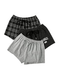 WDIRARA Women's 3 Pack Plaid Letter Graphic Pajama Shorts Elastic Waist Pj Lounge Shorts Multicolor Large