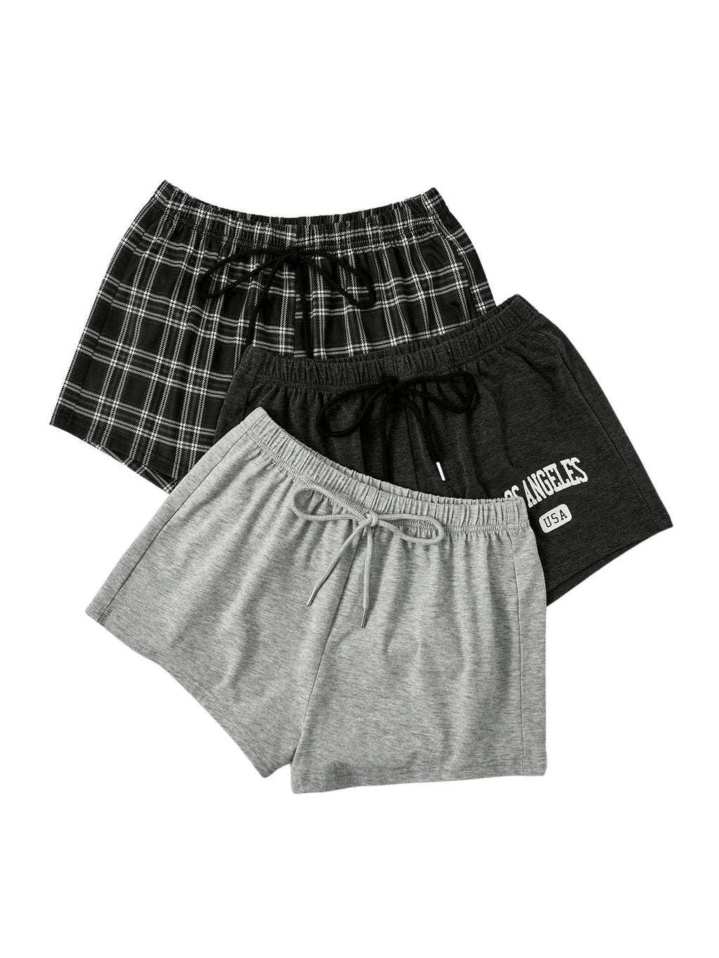 WDIRARA Women's 3 Pack Plaid Letter Graphic Pajama Shorts Elastic Waist Pj Lounge Shorts Multicolor Small