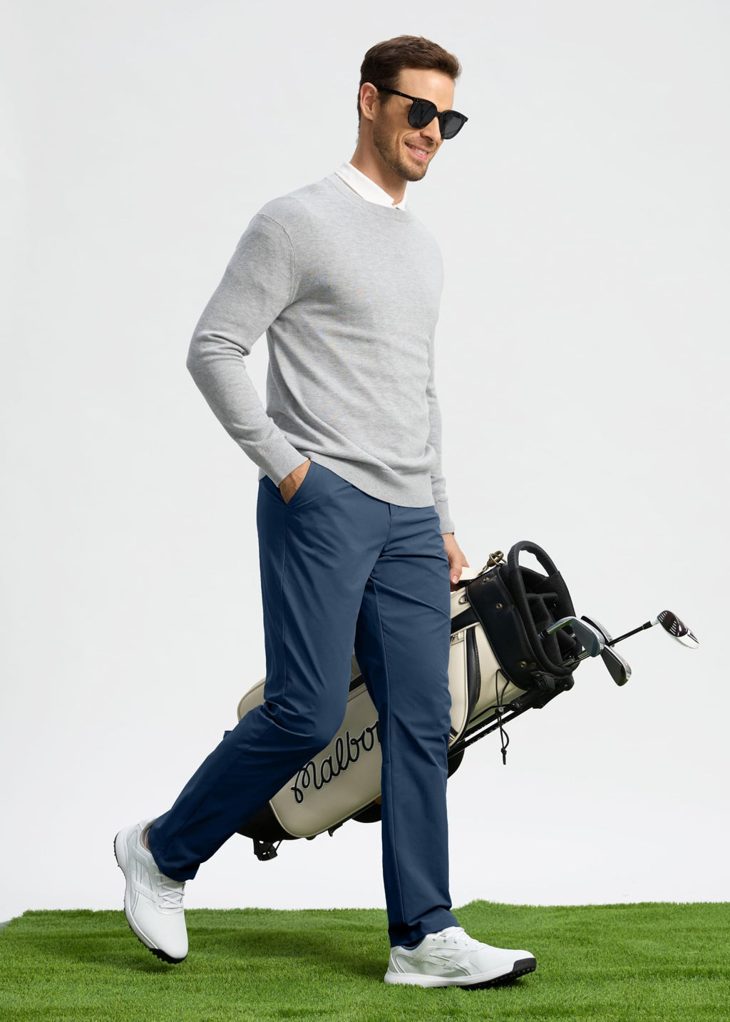 Pudolla Men's Golf Pants Stretch Work Pants for Men Dress Comfy Pants 30 Lightweight Quick Dry Casual Trousers(Navy 30Wx30L)