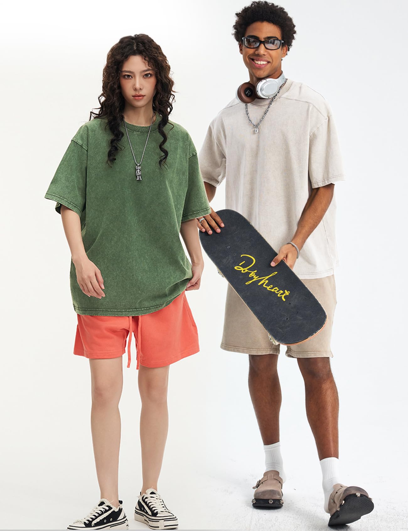 Arssm 4 Pack Oversized Tshirts for Men Acid Wash Loose Fit Vintage Cotton Heavyweight T Shirts Baggy Tees(BlackArmyKhakiBeige-XL)