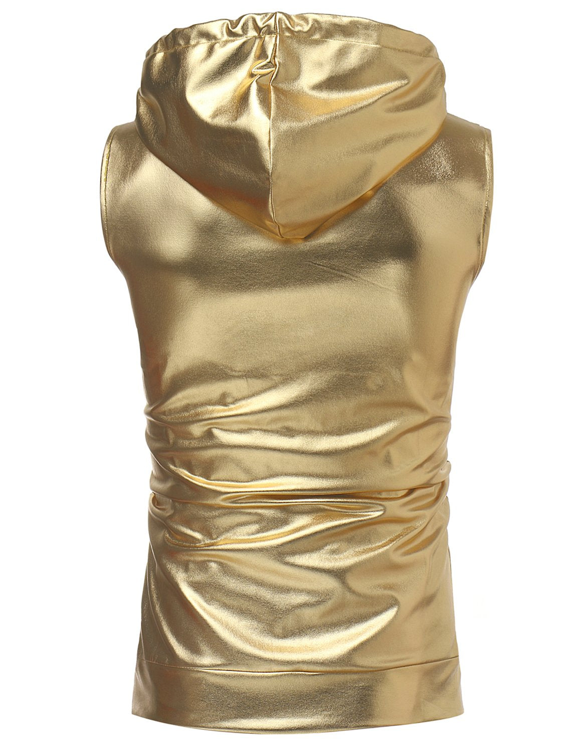 ZEROYAA Mens Hipster Metallic Zip Up Sleeveless Hooded Vest T Shirt with Kangaroo Pocket Z86 Gold Medium