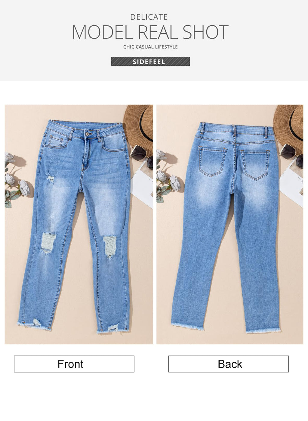 Sidefeel Women's Ripped Distressed Jeans Zimbaplatinum Stretchy Loose Boyfriend Denim Pants Size 18 Sky Blue