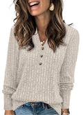 Womens Sweaters Fashion Tops 2025 Long Sleeve Pullover V Neck Sweatshirt Casual Loose Soft Trendy Cute Clothes Shirts Apricot