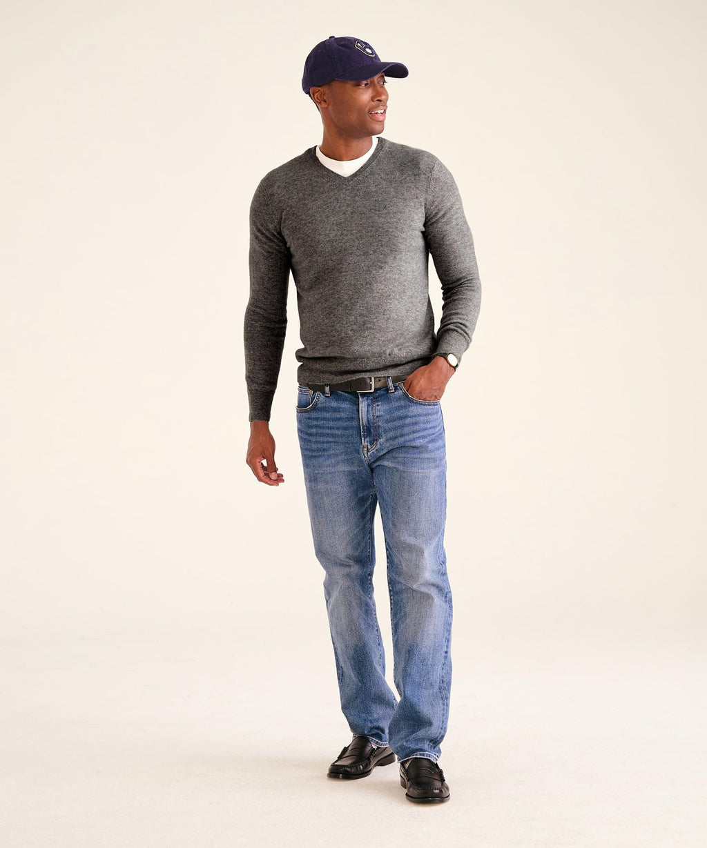 NAADAM Men's Original Cashmere V-Neck Sweater, Granite, M