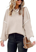 ETCYY Womens Oversized Sweaters Fall 2026 Fashion Clothes Trendy Batwing Sleeve Colorblock Striped Knit Pullover Tops,Apricot,Large