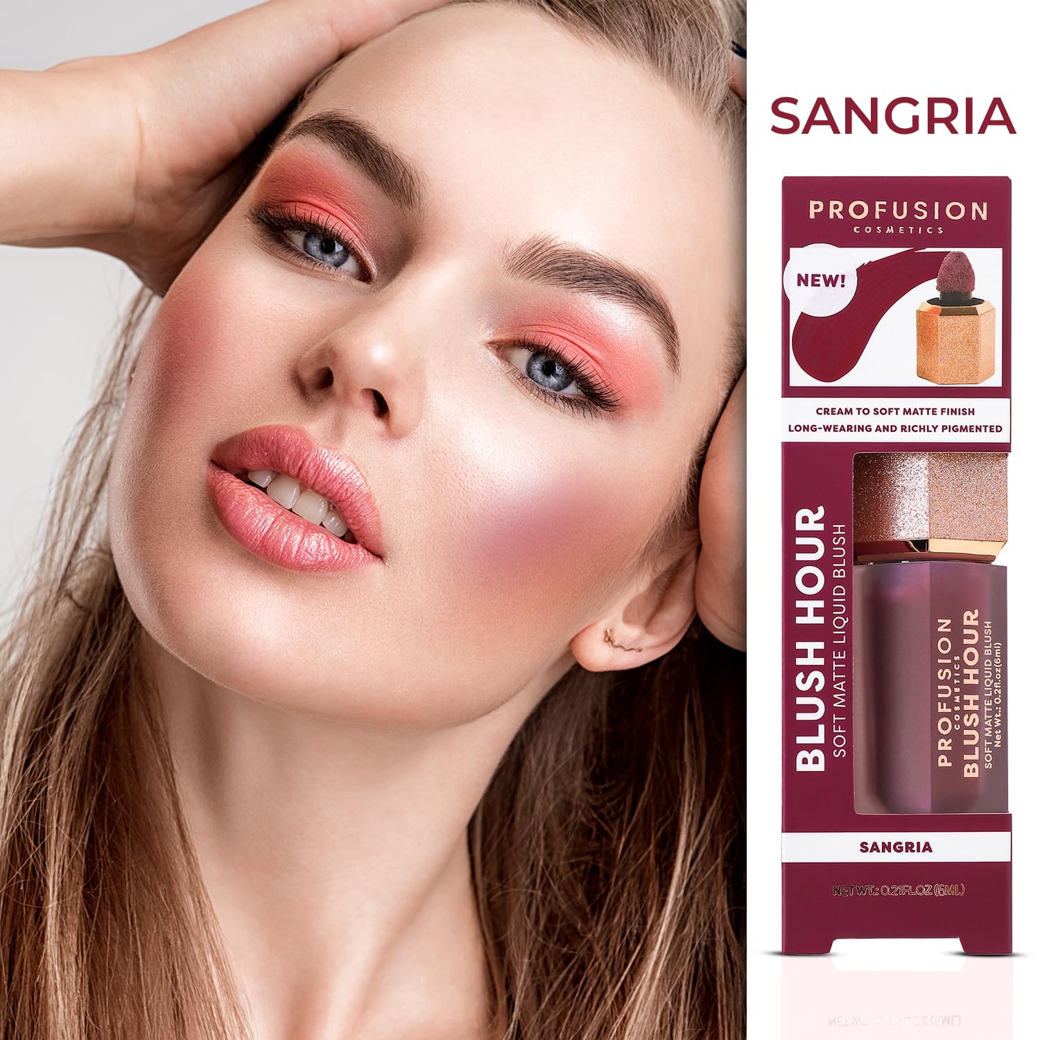 Profusion Cosmetics Blush Hour Lightweight and Long Wearing Soft Matte Cream Blush, Buildable, Natural Finish, Radiant Glow (Sangria)