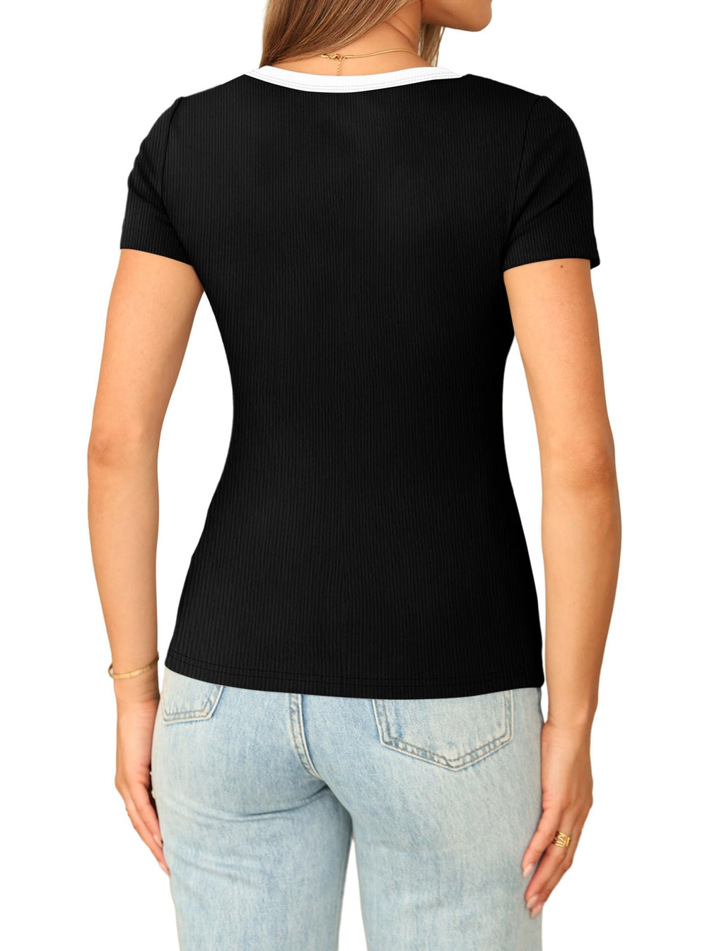 Sampeel Tshirts Shirts for Women V Neck Blck T Shirts Trendy Basic Tees 2026 Compression Shirts Fashion Clothing Spring Tops Business Casual L