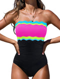 popvil One Piece Swimsuits for Women 2026 Strapless Tummy Control Neon Bandeau Bathing Suits, Pink, 2X-Large