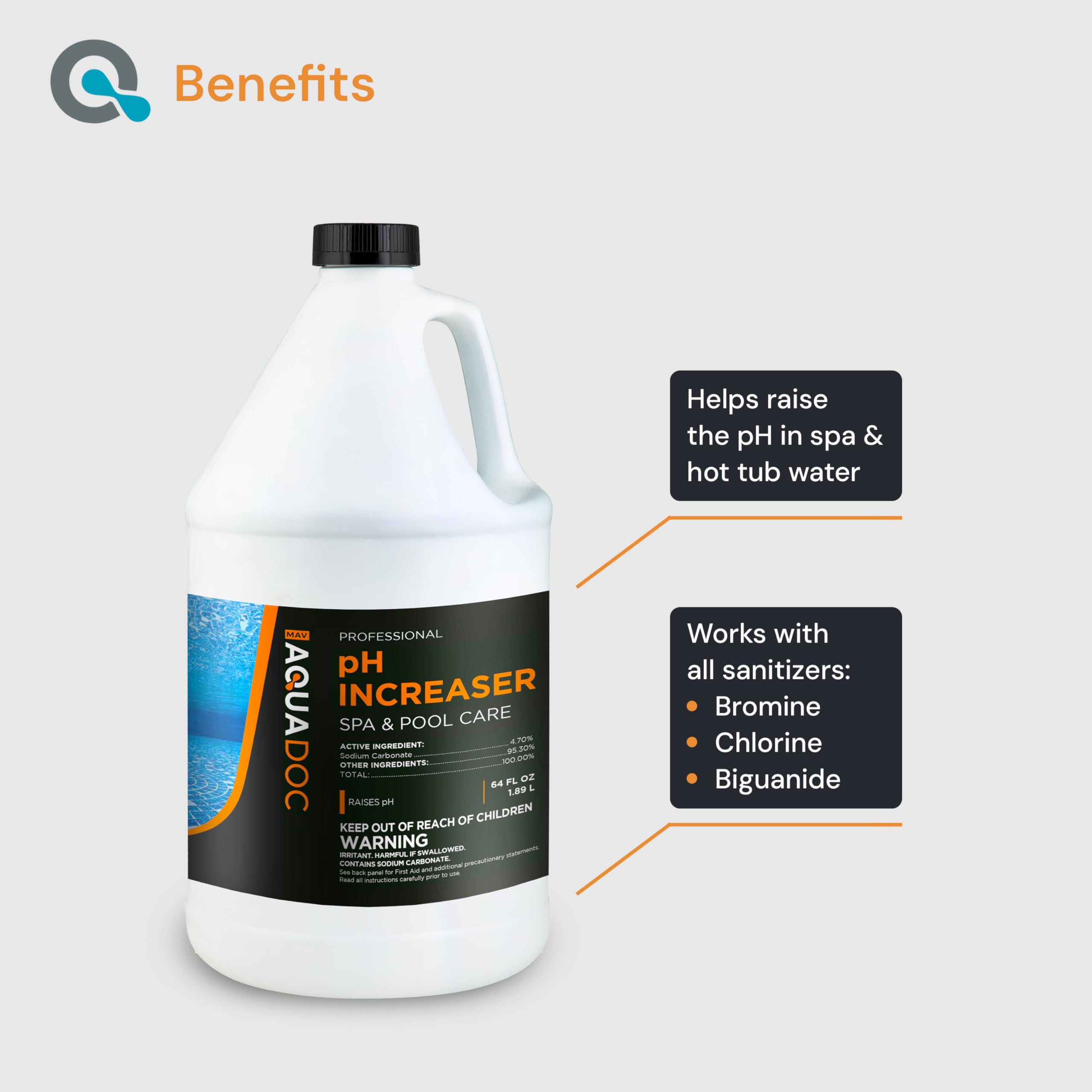 AquaDoc Spa pH Increaser - pH Up for Hot Tub Water Balance, 64 oz
