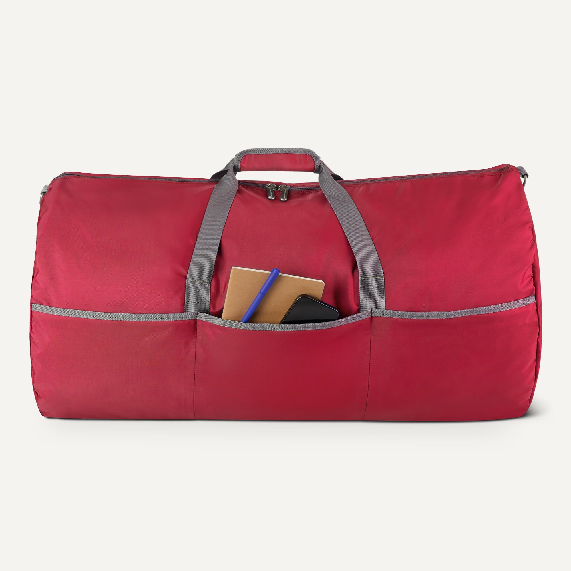 Amazon Essentials Extra Large Foldable Nylon Duffel Bag for Travel/Storage with Zippered Pockets, 32.4", 150L, 50-LBS Capacity, Red (Previously Amazon Basics)