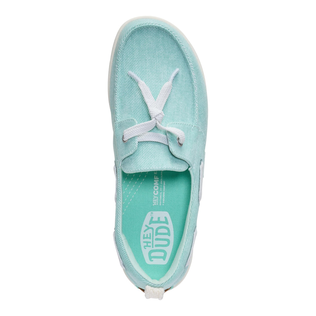 HEYDUDE Women's Harbor Breeze Lo Washed Twill Classic Boat Shoe | Harbor Green | Size 8 | Lightweight Slip-On Loafer