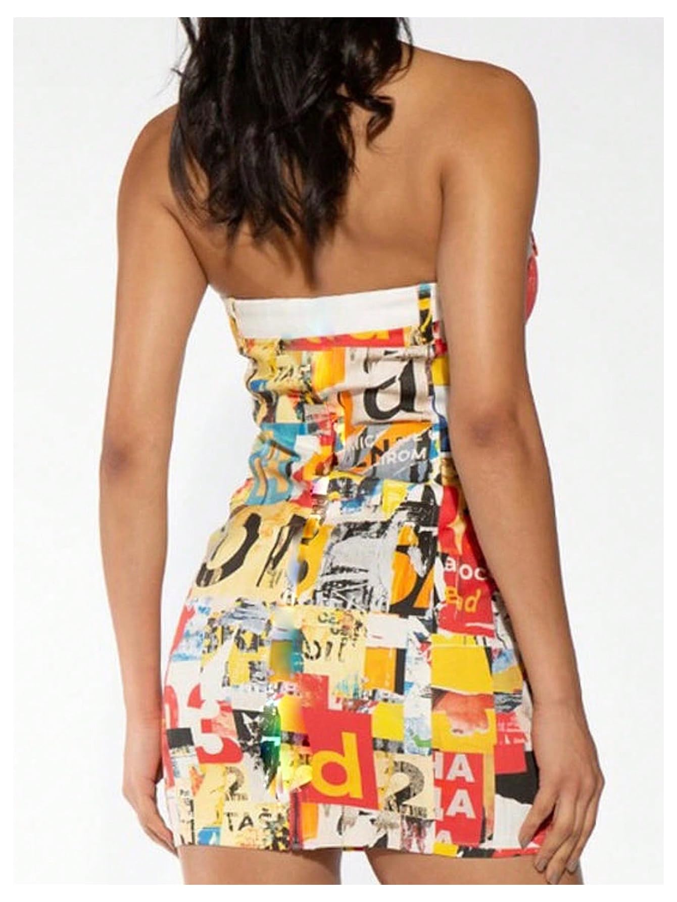 WDIRARA Women's Patchwork Graphic Strapless Tube Dress Sleeveless Mini Bodycon Dresses Multicolor X-Small