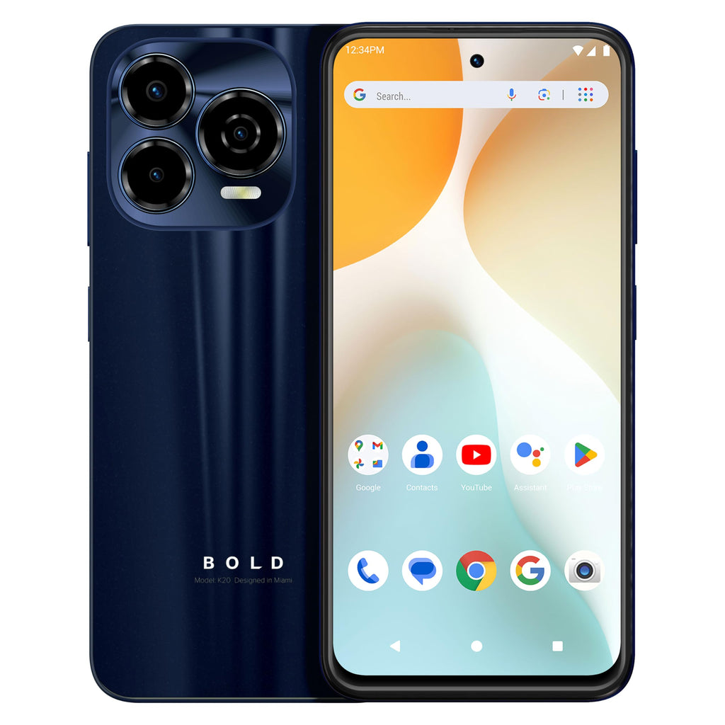 Bold K20 | 2025 | All-Day Battery | Unlocked | 6.7” HD+ Infinity Dot Display | 256/4GB | Triple 50MP Camera | US Version | US Warranty | (Blue)