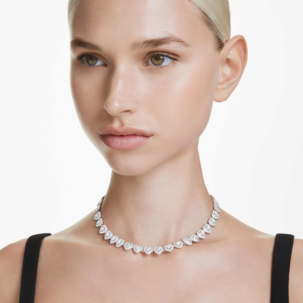 Swarovski Ariana Grande Heart All-Around Tennis Style Crystal Necklace in Rhodium Finish - Part of the Ariana Grande x Capsule Collection