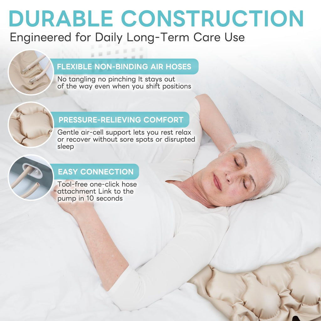 InhwRior Alternating Air Pressure Mattress Pad Pressure Relief Topper for Immobile Users Ultra Quiet Adjustable Pump Waterproof Design for Home and Care Use