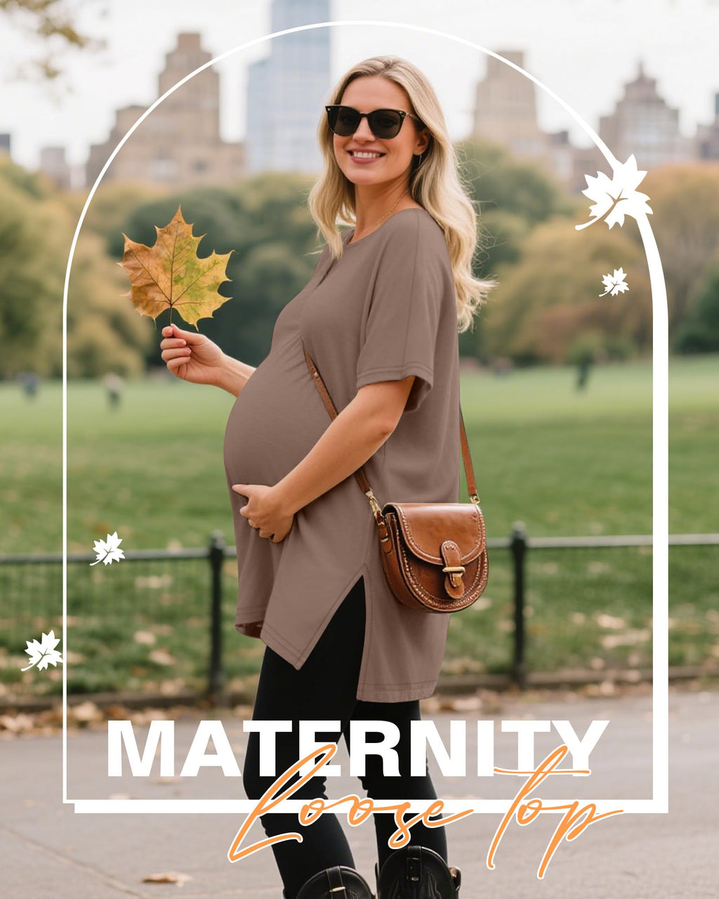 Huukeay 3 Pack Women's Maternity Shirts Loose Fit Pregnancy Tunic Tops Split Side Casual Summer Oversized Pregnancy Clothes(Coffee, White, Black,XX-Large)