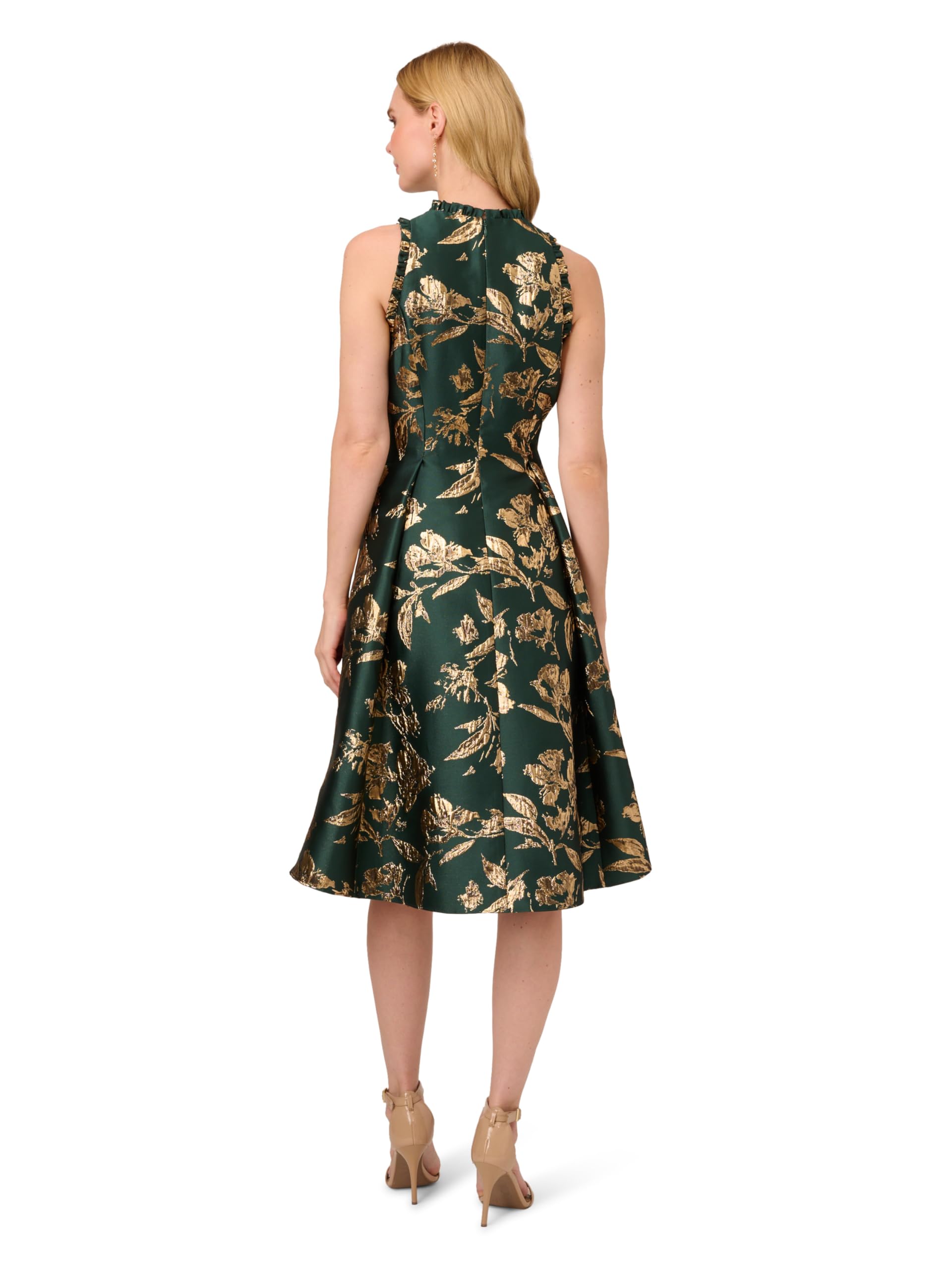 Adrianna Papell Printed Jacquard High-Low Hem Party Dress Hunter 12