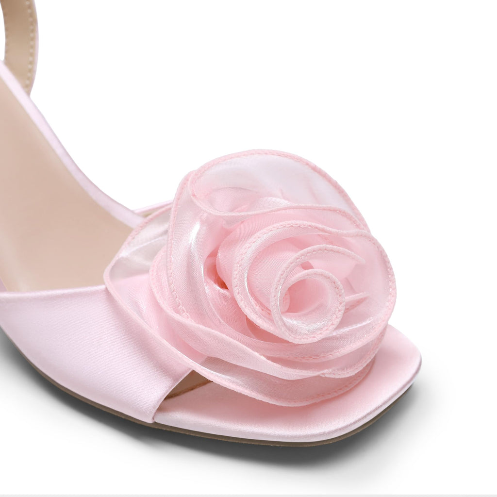 DREAM PAIRS Women's Low Kitten Wedding Heels Ankle Strap Square Toe Heeled Sandals Flower Dress Shoes,Size 7.5,Pink,SDHS26001W