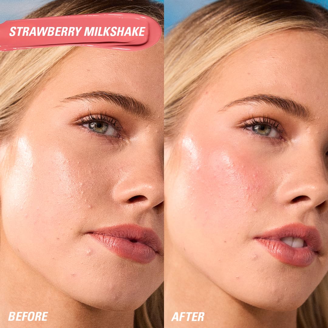 Revolution Beauty London, Superdewy Liquid Blush Burst, Buildable Color for Cheek, Serum Formula with Peptides & Hyaluronic Acid, Vegan & Cruelty-Free, Strawberry Milkshake Cool Pink, 0.14 oz