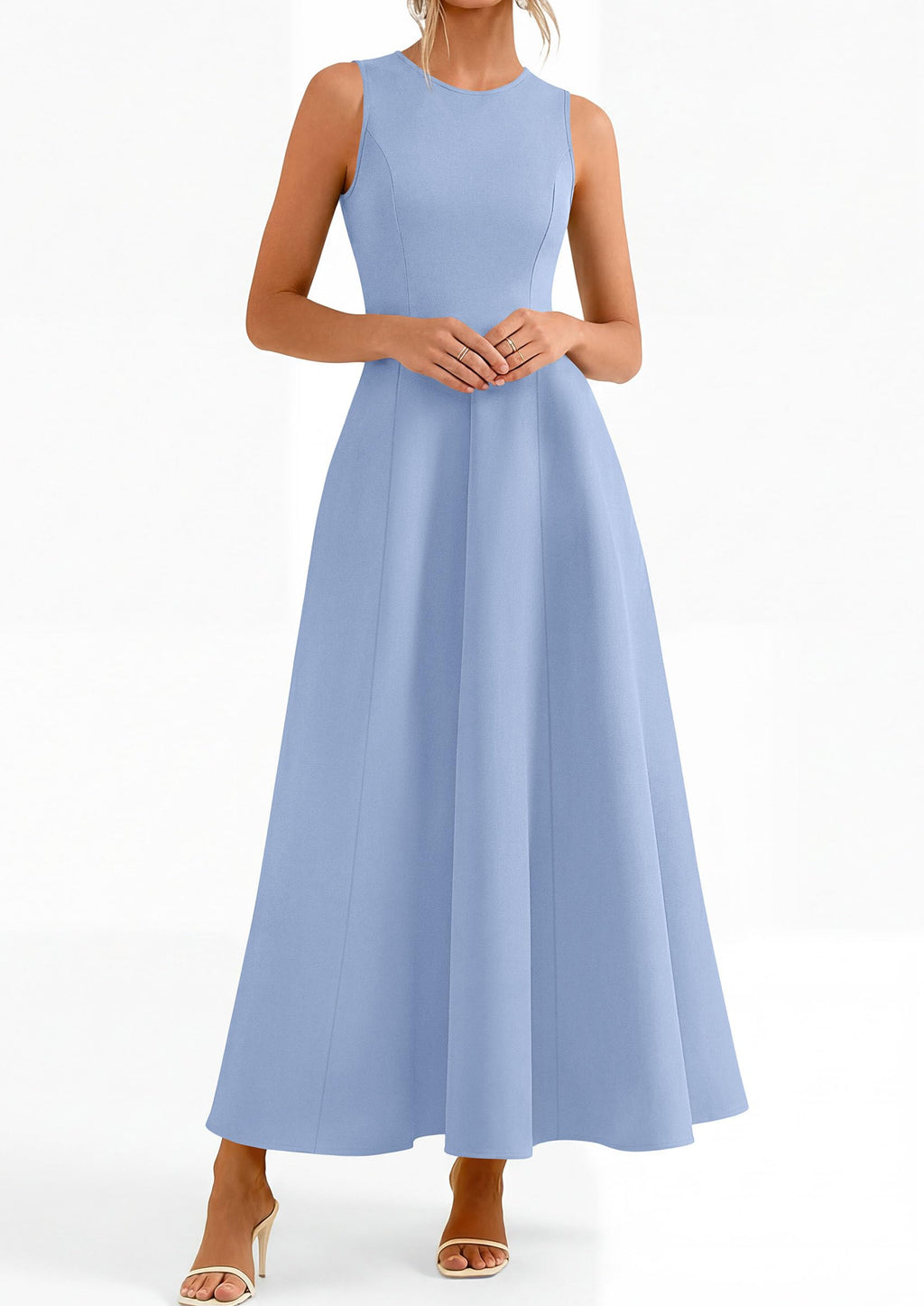 PRETTYGARDEN Women's Maxi Dress Summer Wedding Guest 2026 Spring A Line Long Tank Flowy Modest Sleeveless Cocktail Dresses (Light Blue,X-Large)