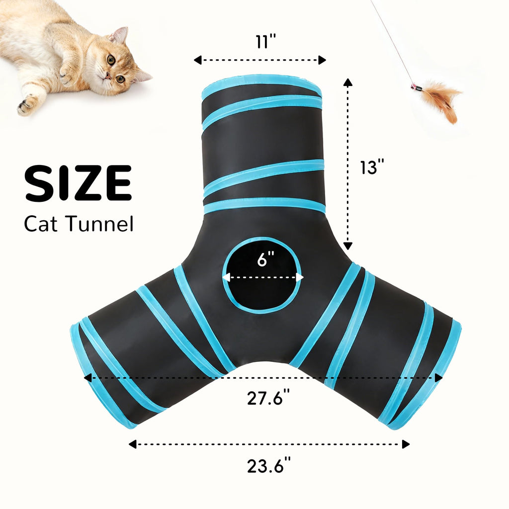 Tempcore Pet Cat Tunnel Tube Cat Toys 3 Way Collapsible, Tunnels for Indoor Cats，Kitty Bored Peek Hole Toy Ball Cat, Puppy, Kitty, Kitten, Rabbit