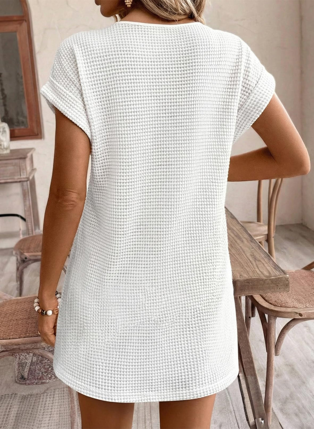 Acelitt Womens Summer 2026 Waffle Knit Short Sleeve Crewneck Beach Cover Up Crochet Eyelet Lace Swim Coverup Dress White Medium