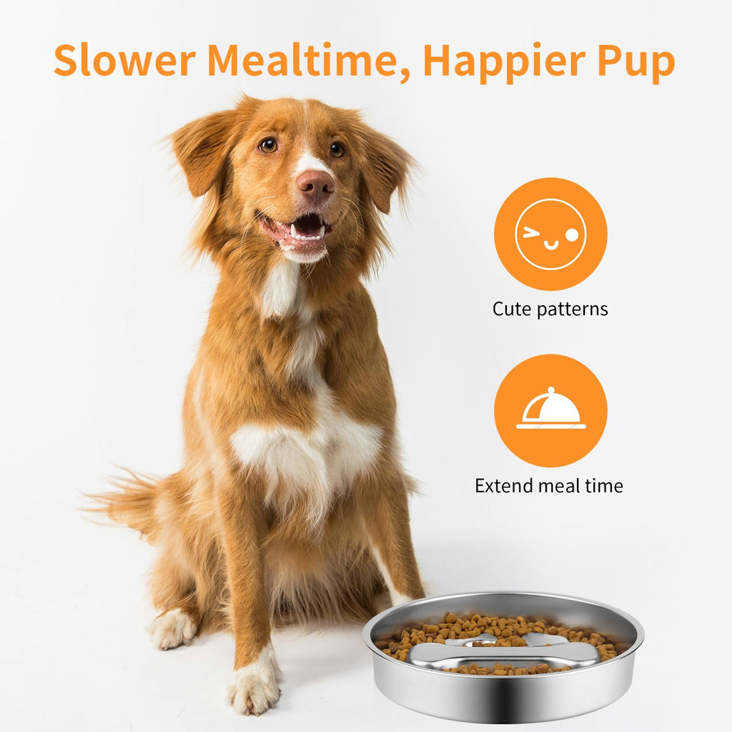 Novery Slow Feeder Dog Bowl - 2 Cups Stainless Steel Dog Slow Feeder Food Bowl, Metal Non-Slip Lick Plate,Puppy or Cat Food Holder,Pet Supplies,Puzzle Maze Dish for Medium Sized Breeds