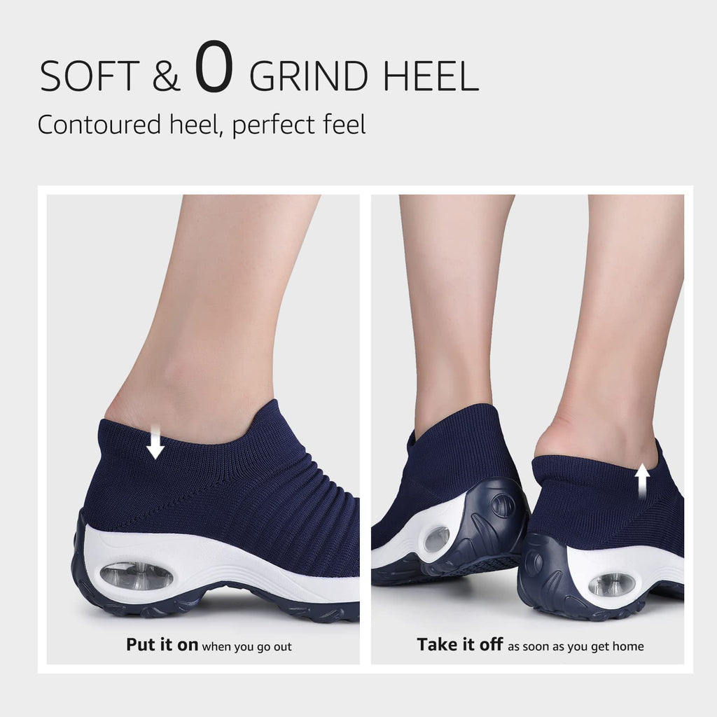 STQ Walking Shoes Women Slip on Sneakers Tennis Work Non Slip Arch Support Orthopedic Comfortable Nursing Plantar Fasciitis Breathable Mesh Fashion Ladies Navy 8