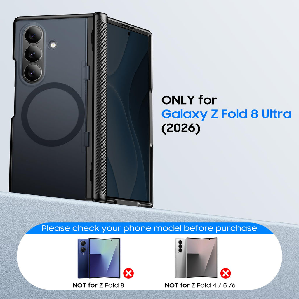 Red2Fire for Samsung Galaxy Z Fold 8 Ultra Case with Privacy Screen Protector, [Compatible with Magsafe], [Built-in Kickstand & Full Body Hinge Protection] Magnetic Slim Phone Case, Black