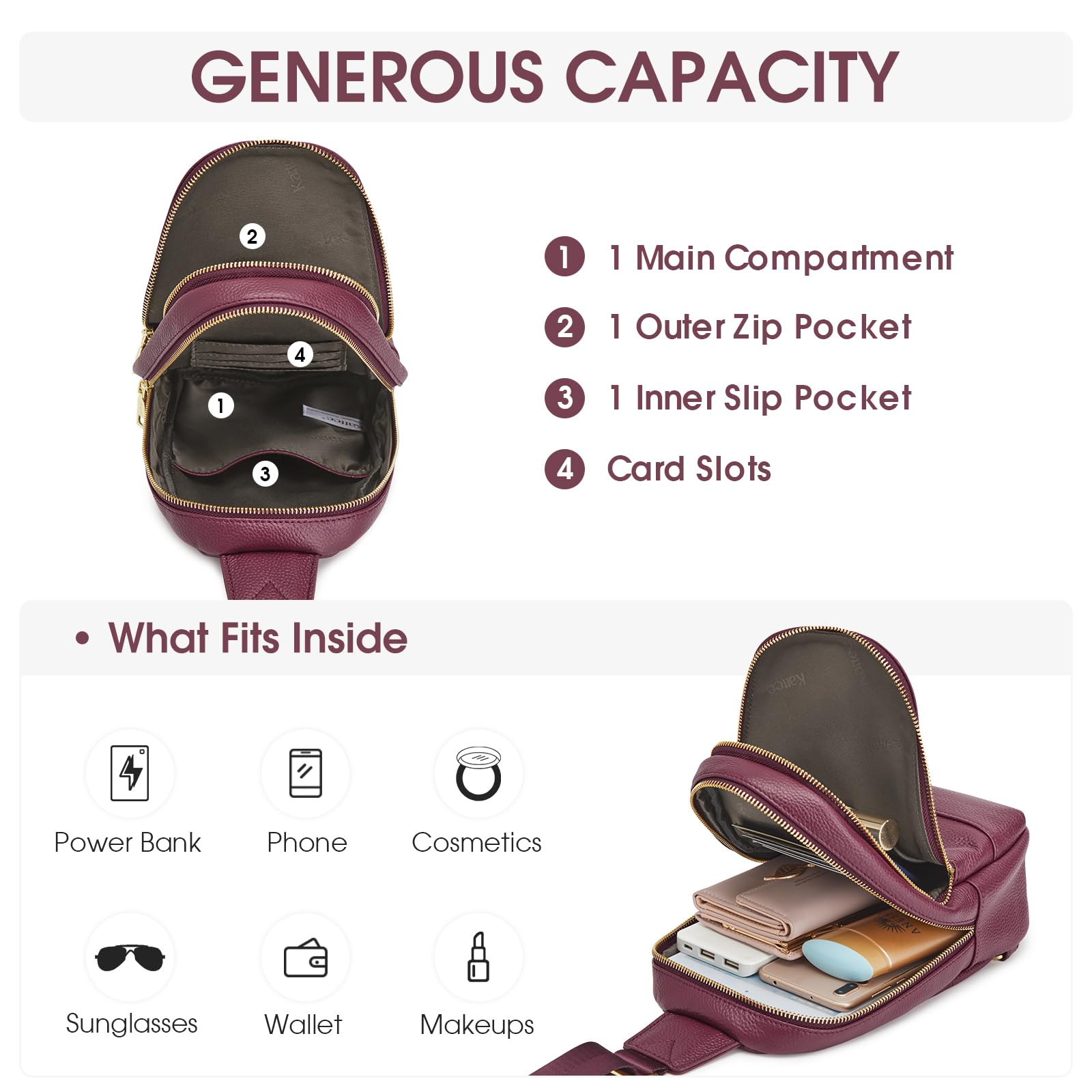 Kattee Sling Bag for Women Crossbody, Soft Leather Fanny Packs for Women, Small Crossbody Chest Bag with RFID Blocking