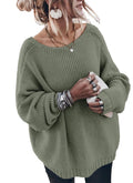 GUNEST Womens Oversized Sweaters Off The Shoulder Casual Crew Neck Long Sleeve Cute Crochet Ribbed Tunic Sweater Green L