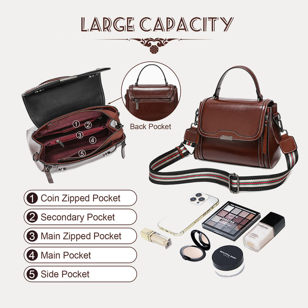 Solareer Waxed Leather Crossbody for Women, Top-Handbags Removable Shoulder Strap (Burnt Orange)