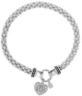 Nine West Women's Crystal Pave Heart Charm Stretch Bracelet Silver Tone