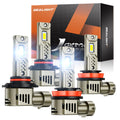 SEALIGHT 9005/HB3 H11/H8/H9 LED Bulb Combo 1:1 Real Design, 1000% Super Bright L2S H11 9005 Bulb, 6500K Cool White, 20 Year Extended Lifespan, 1:1 Halogen Size Wireless, 3 Min Plug and Play, Pack of 4