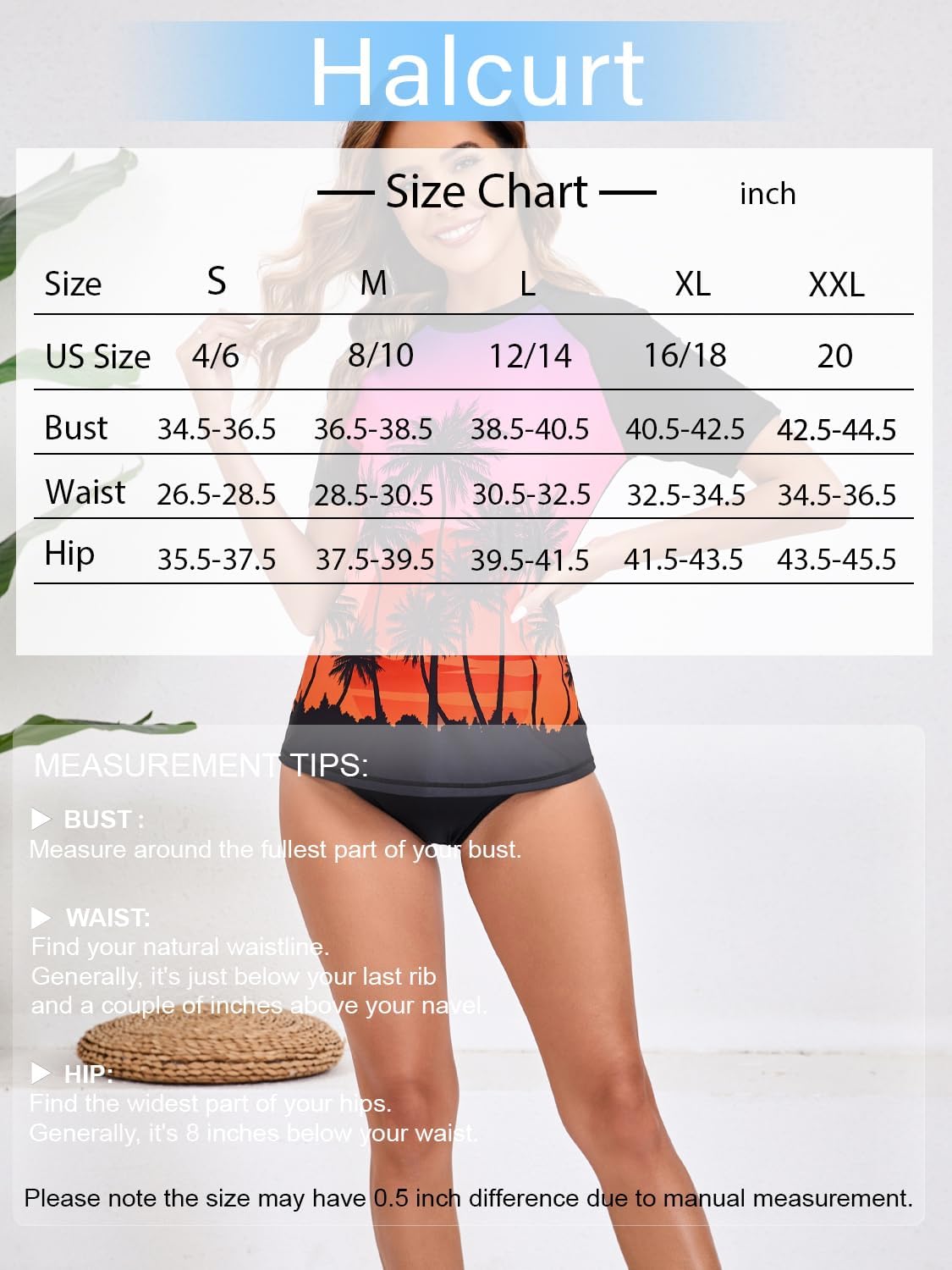 Halcurt Women's Short Sleeve Swim Shirt Rash Guard Swimsuit Top Only UPF50+ Sun Protection Bathing Suit Black Pink Sunset M