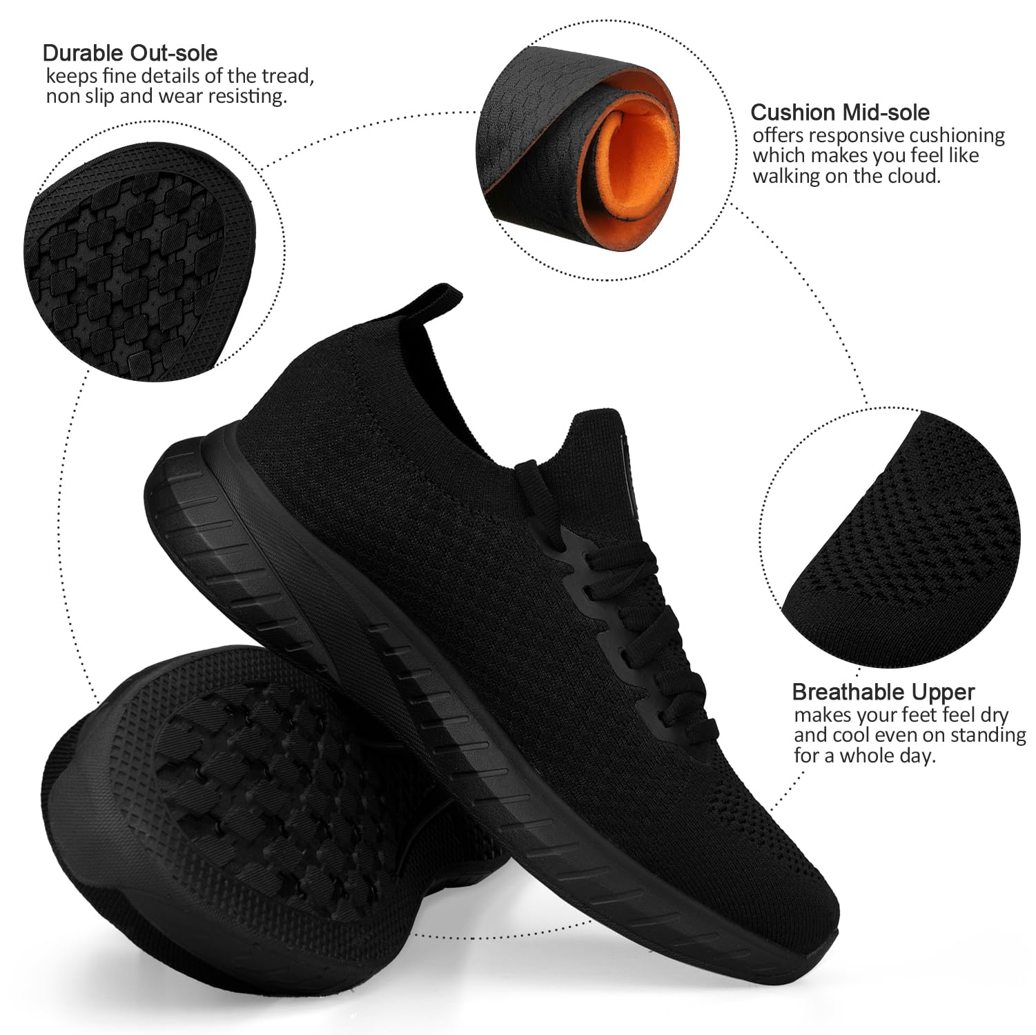 Puweco Mens Slip on Walking Shoes Non Slip Tennis Shoes Lightweight Gym Sneakers All Black Size 11.5