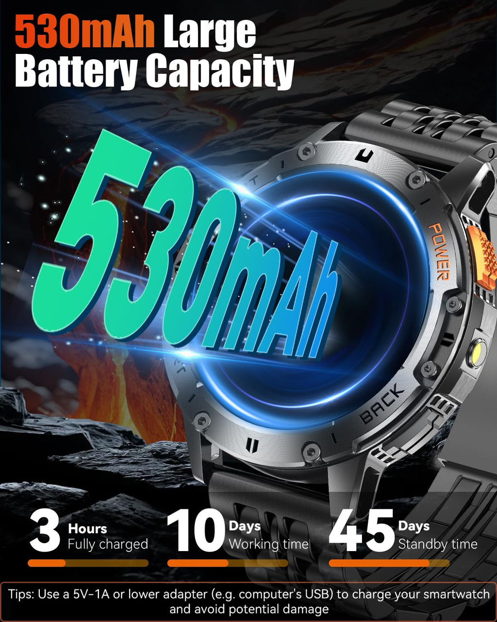 PODOEIL 1.43" AMOLED Smart Watch for Men with Flashlight, Bluetooth Calling, 110+ Sports Modes, IP68 Waterproof Fitness Tracker with 530mAh Battery, Heart Rate/SpO2/Sleep Monitor, Android & iOS