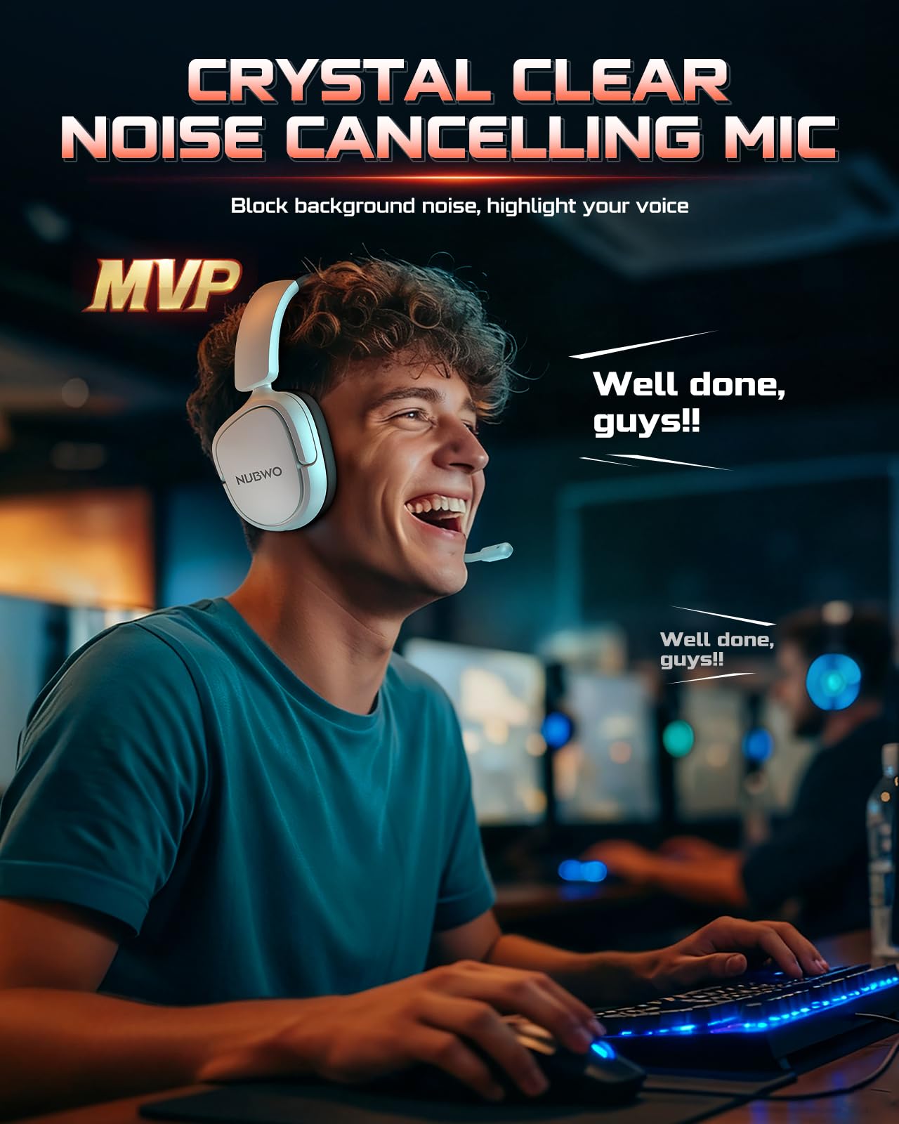 NUBWO Gaming Headset Wireless for PS5, PC, PS4 - Dual 2.4G & Bluetooth Simultaneous Headphones, EQ Sound Modes, Noise-Canceling Mic, 50-Hour Battery, Comfortable Foldable Design, 270g Lightweight