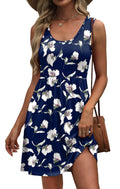 WIHOLL Womens Summer Dresses Beach Vacation Clothes Spring Dresses for Women Flowy Midi Boho Casual Wedding Guest Dress Sundresses 2026 Navy Print L