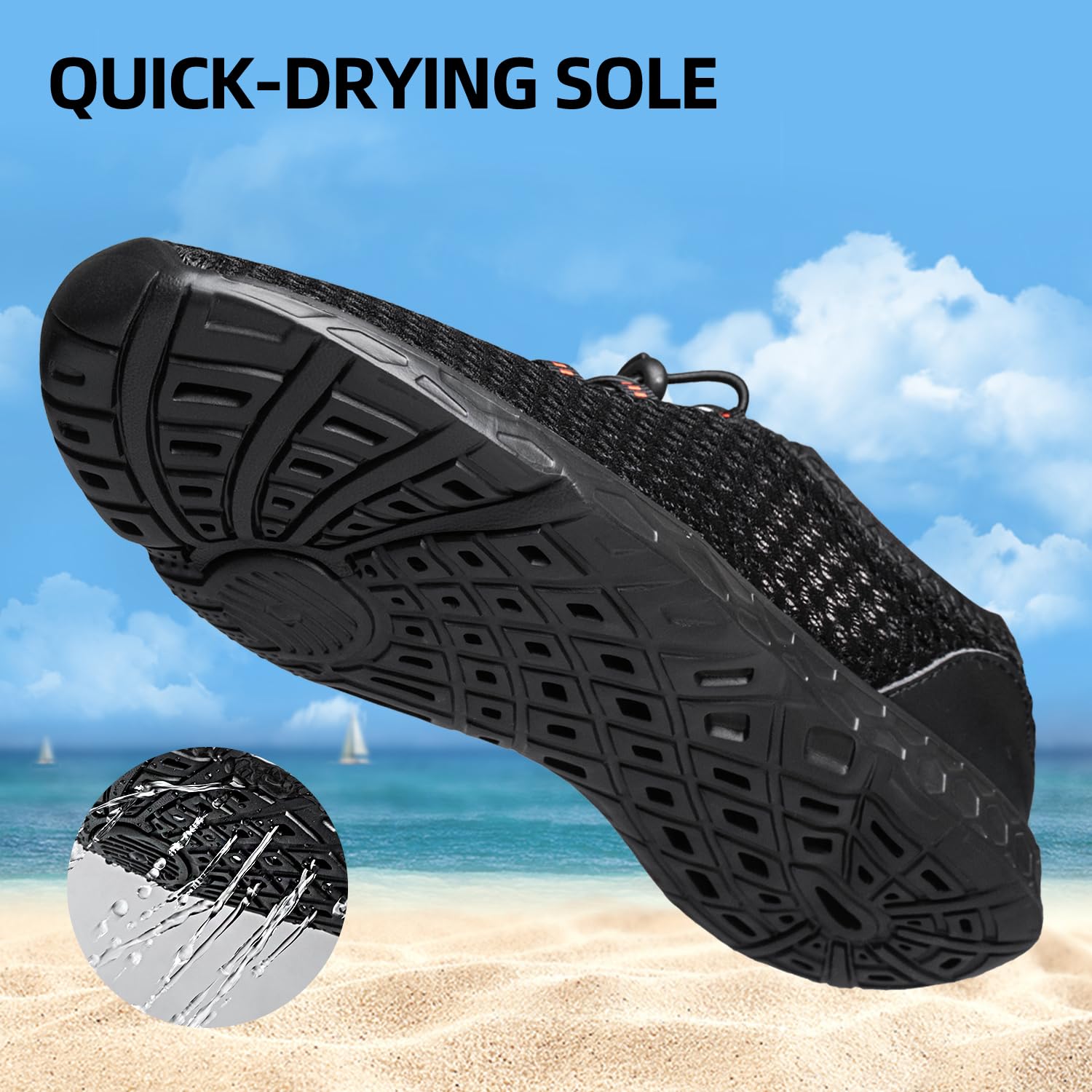 DOUSSPRT Men's Water Shoes Quick Drying Sports Aqua Shoes AllBlack Size 12