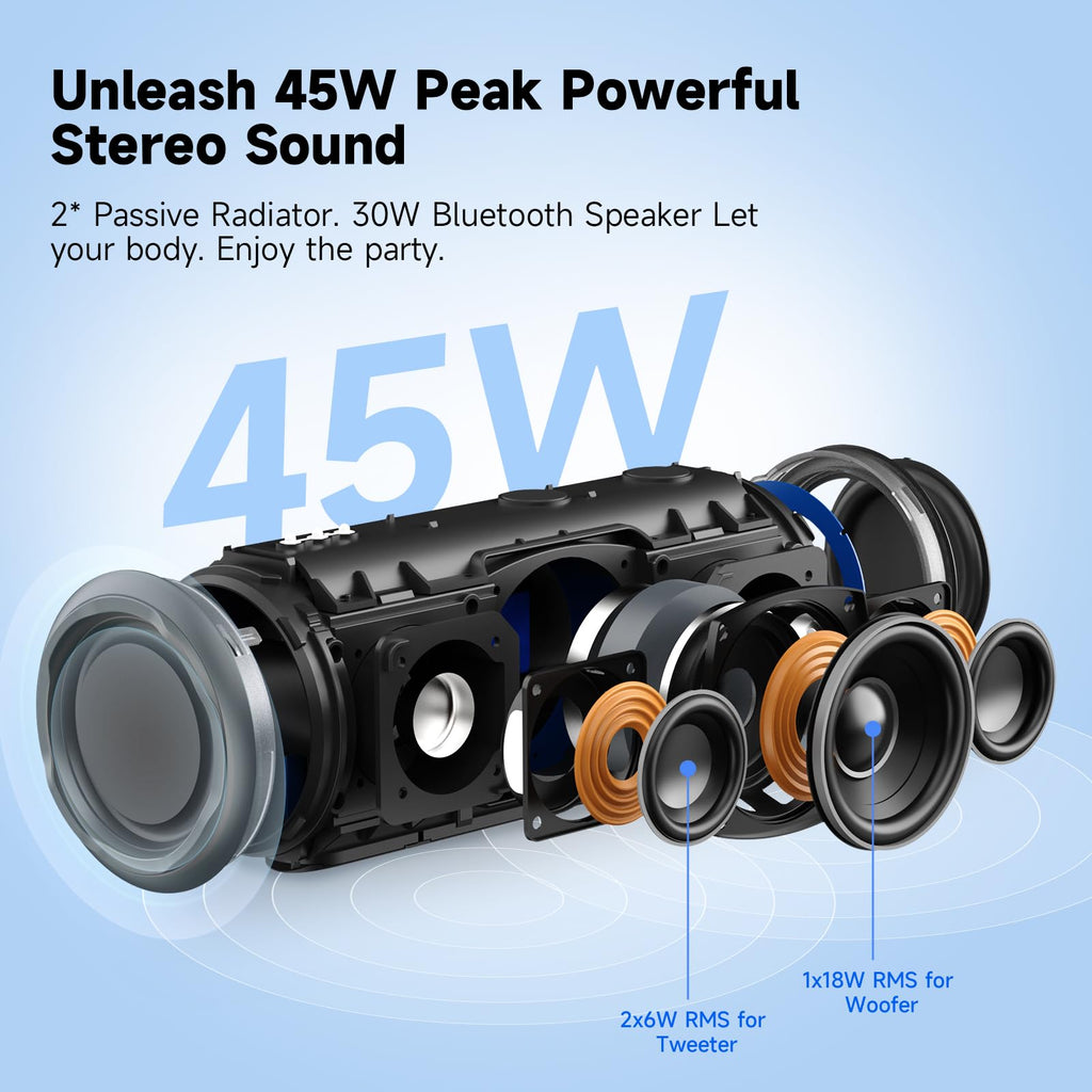 TAZATA Portable Bluetooth Speaker, 30W 360° Surround Sound IPX7 Waterproof Wireless Golf Speakers,Outdoor Loud TWS Speaker for Beach,Party,Camping,Birthday Valentines Gifts