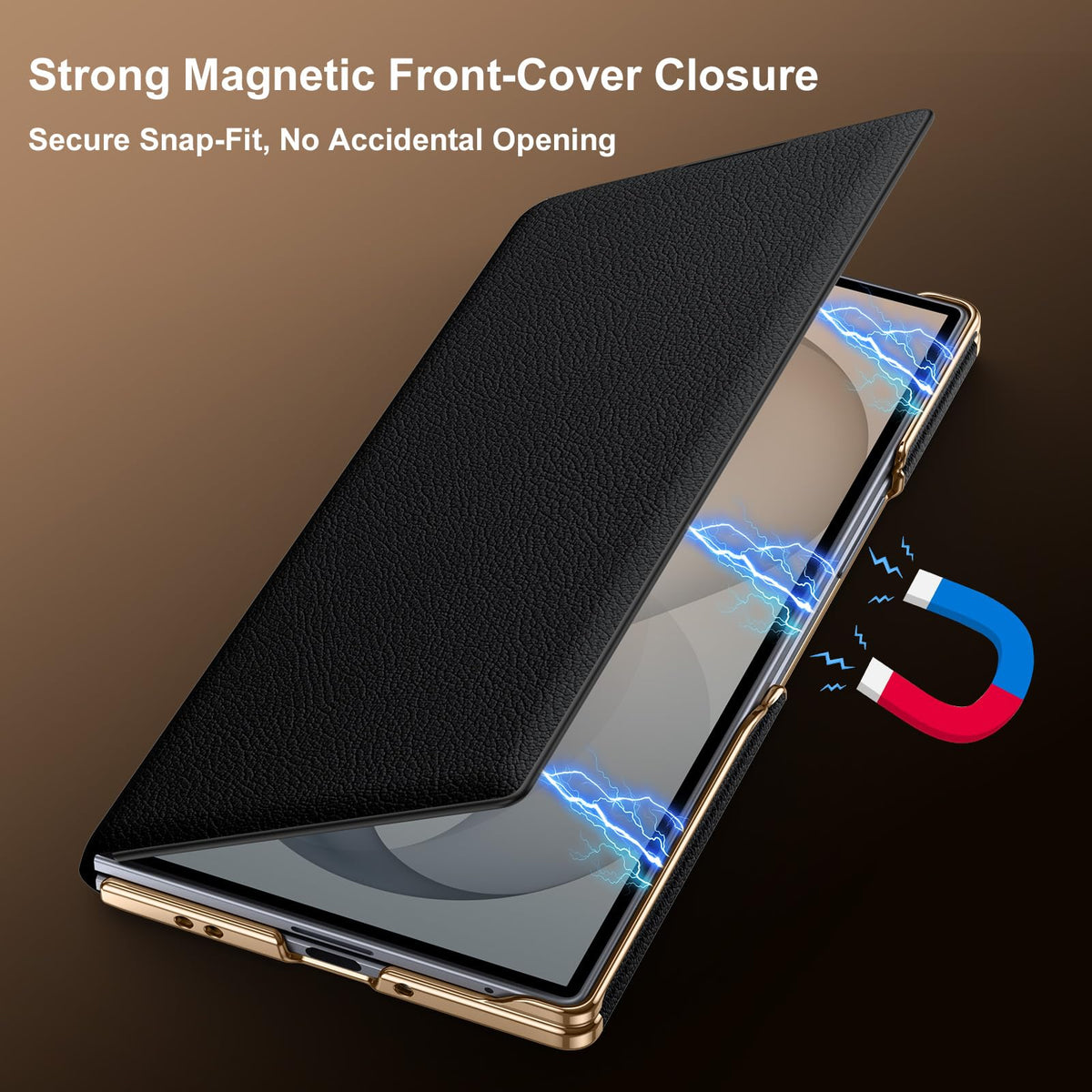 zifiuzem Magnetic Leather Flip Case for Samsung Galaxy Z Fold 8 Ultra with Rotating Stand & Wrist Strap - Full Coverage Shockproof Phone Cover 5G, Black