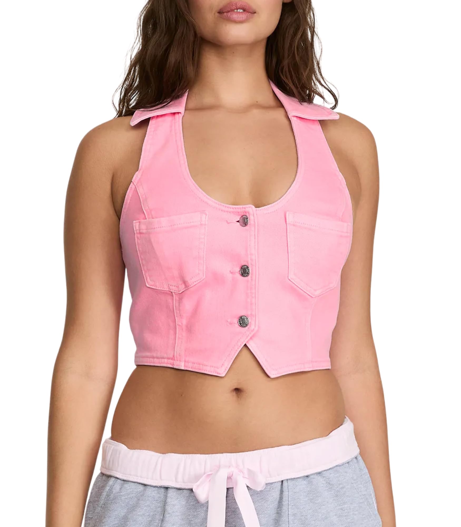 Victoria's Secret Pink | Elle Denim Halter Top, Pink Lollipop, M